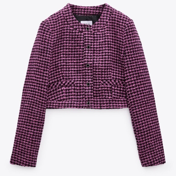 NWT Zara cropped tweed jacket |Zara houndstooth printed jacket Zara twee… - Picture 7 of 9